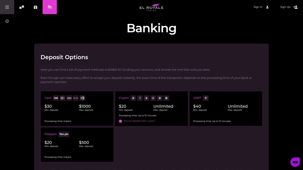 El Royale Banking Options