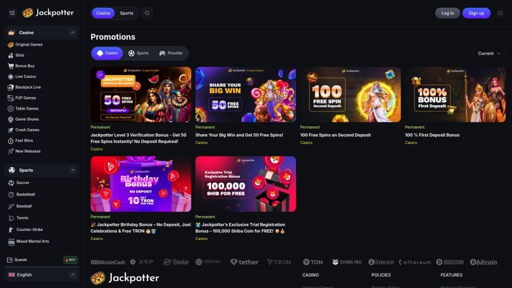 Jackpotter Bonuses & Promotions